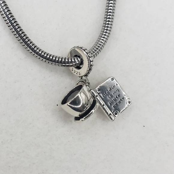 Bookworm Dangle Charm for Bracelet Reading Is My Superpower 925 Sterling Silver - Picture 4 of 7